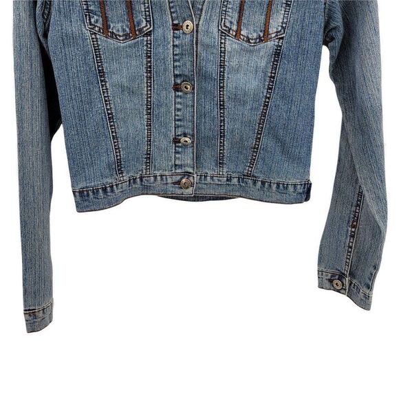 AC 3998 Upcycled Patches Stretch Jean‎ Jacket Light Wash Minion Patch Button - Picture 5 of 8